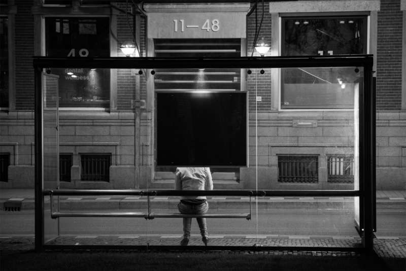 Loneliness Woman Night Bus Shelter