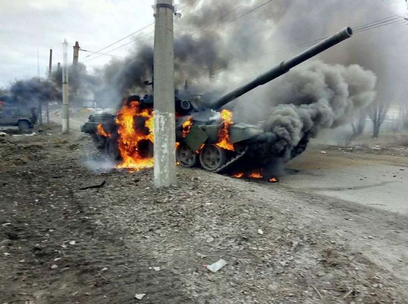 Burning Tank During2022 Ukrainian Conflict